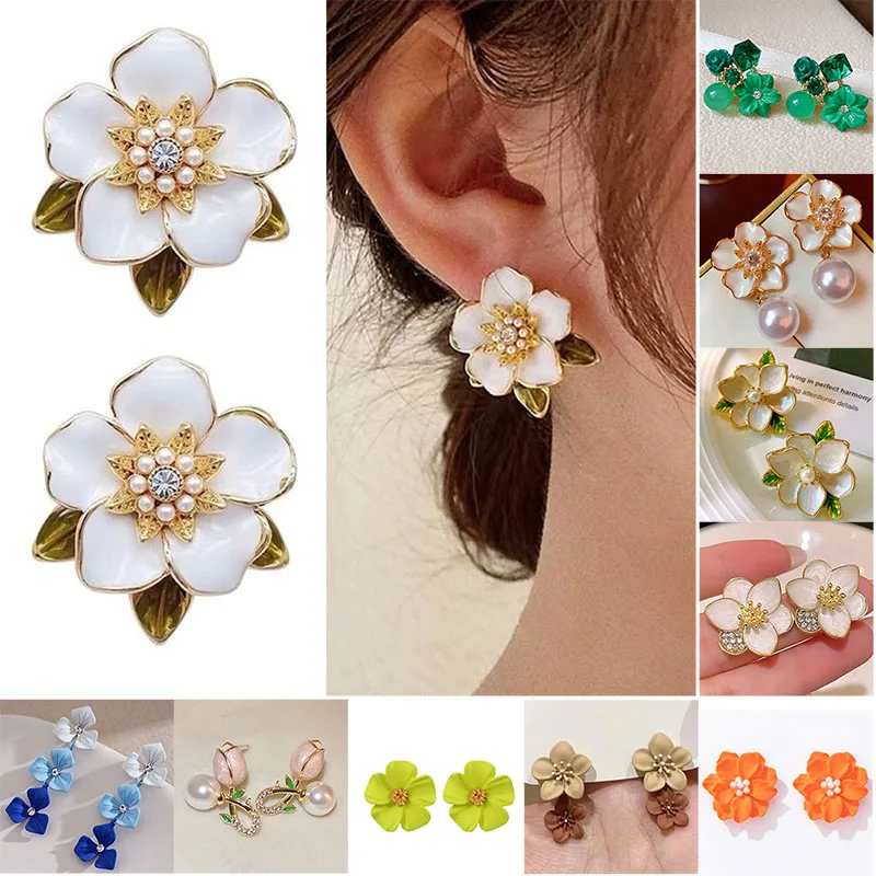 925 Silver Needle Crystal Pearl Leaf Flower Earrings For Women Jewelry 2025 Trending New Fresh Rural Style Stud Earrings Z40