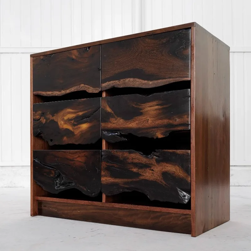 Wood six drawers with unique texture panel multi-function