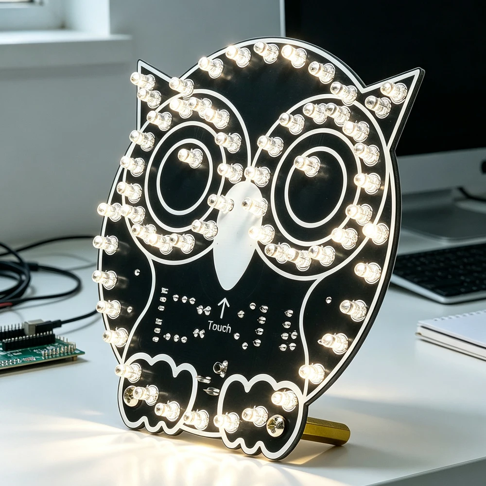 DIY Electronic Kit LED Owl Touch Control Light PCB Soldering Practice 100mA Adjustable Brightness 4 Switchable Modes USB DC 5V