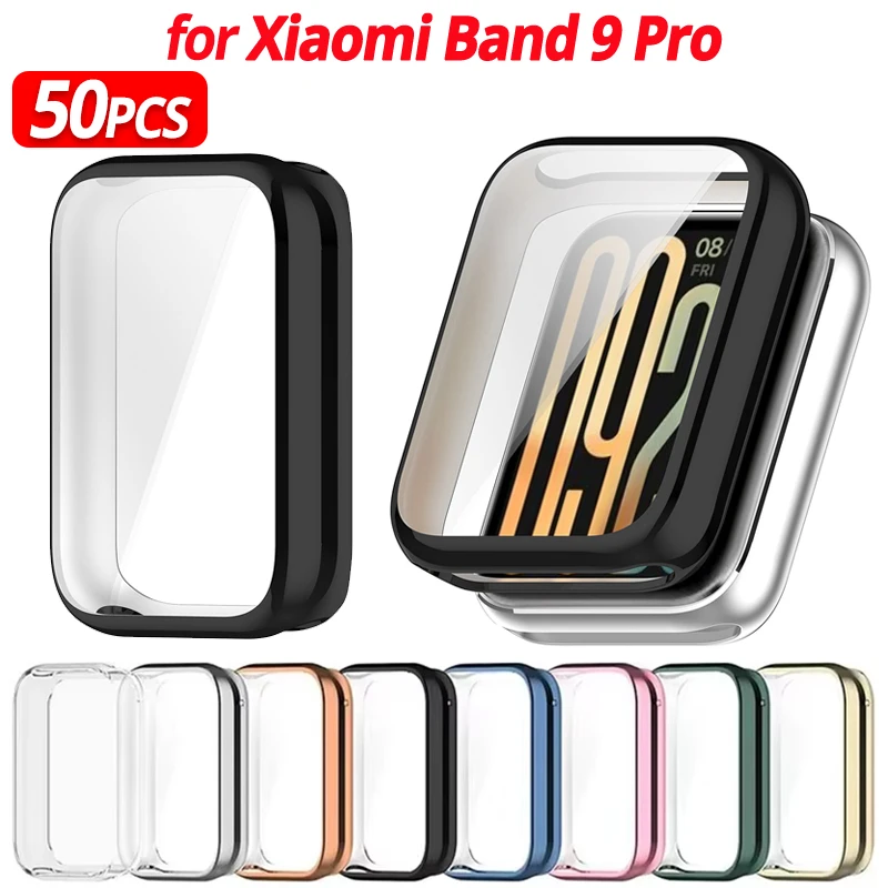 1 Pack Silicone Case for Xiaomi Band 9 Pro Bracelet Screen Protector Film for Mi Band 9 Pro Protective Cover Bumper Accessories