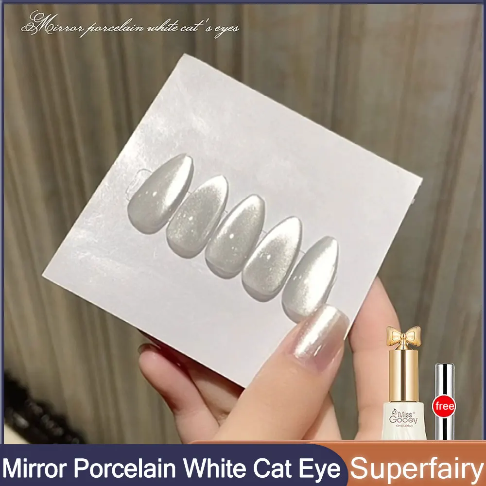 MISSGOOEY Mirror Porcelain White Cat Eye Gel Nail Polish 10ml Super Flash Chameleon Magnetic Gel Nail Art Gel For Nail Salon