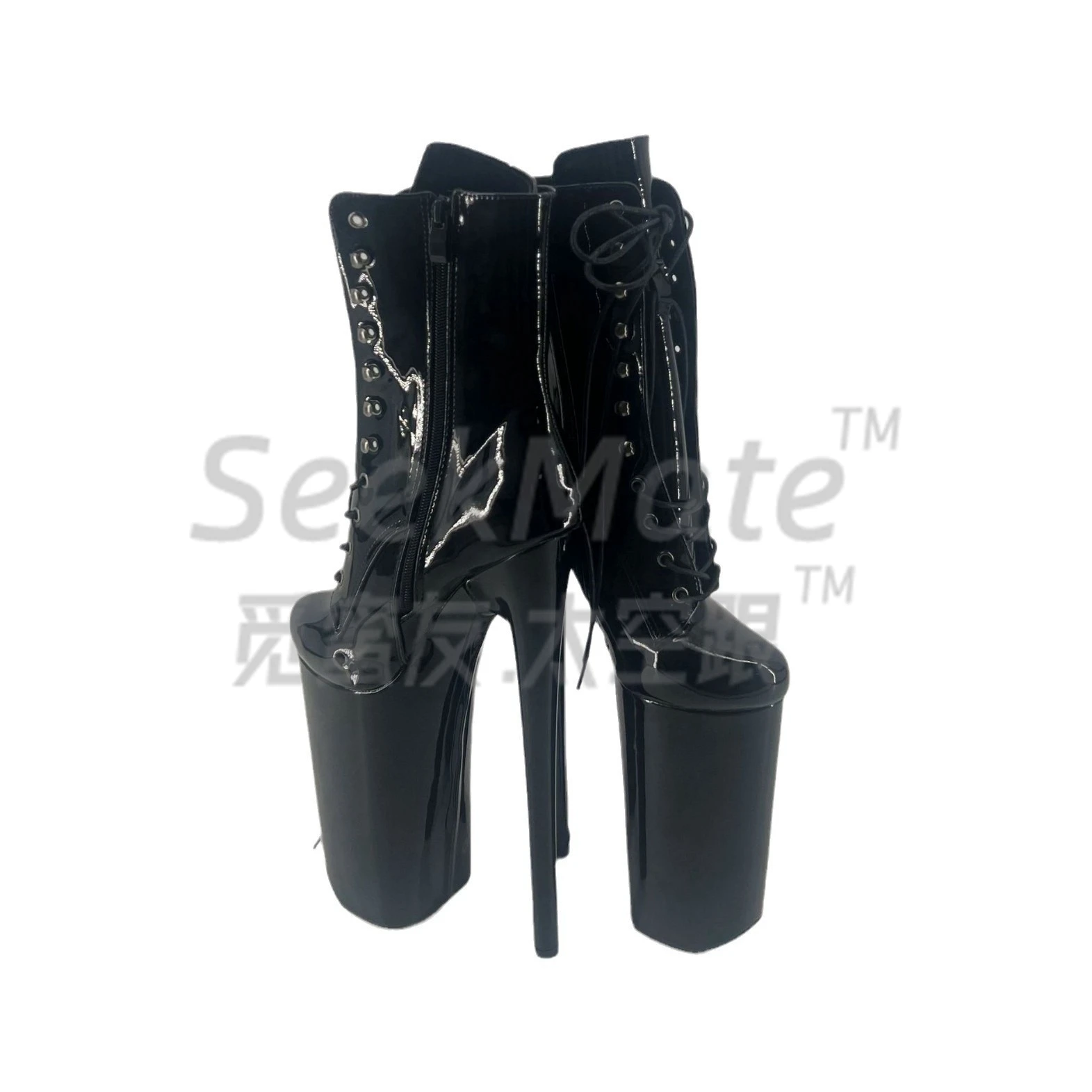 European and American Fish Mouth Hatred Sky 26cm Stage High Heels Ultra High Nightclub Pole Dance Sexy Short Boots Lacquer Zippe