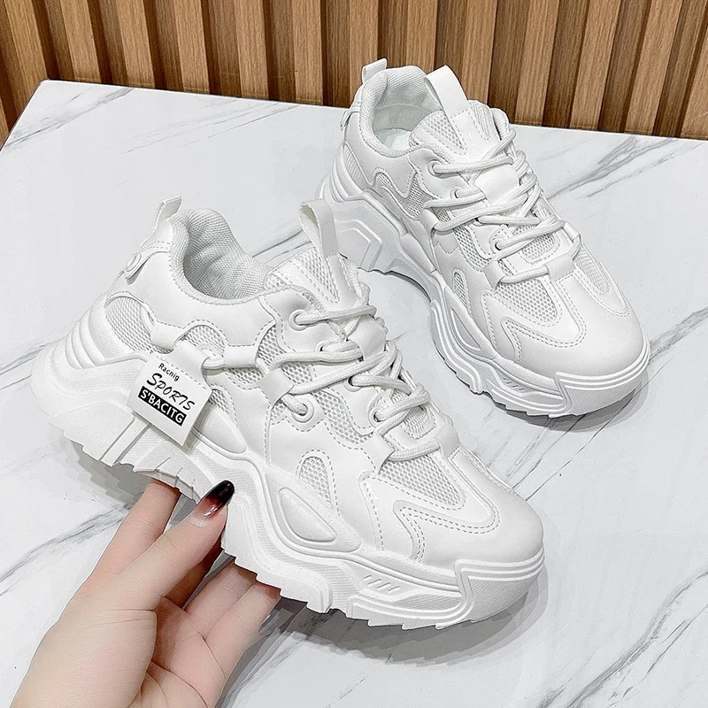 

Dad Chunky Sneakers Casual Vulcanized Shoes Woman High Platform Winter Sneakers Femme Lace Up White Basket Sneakers Women 2023