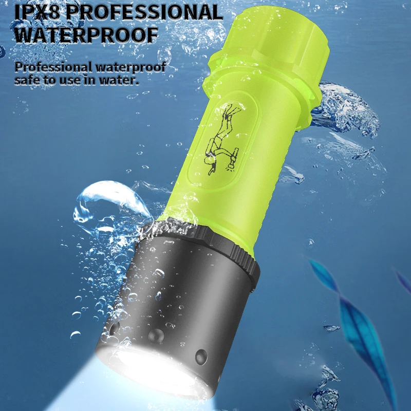 

Diving Flashlight New T6 High Lumen Outdoor Super Bright Type-c Rechargeable Underwater Professional Night lights 18650 IPX8