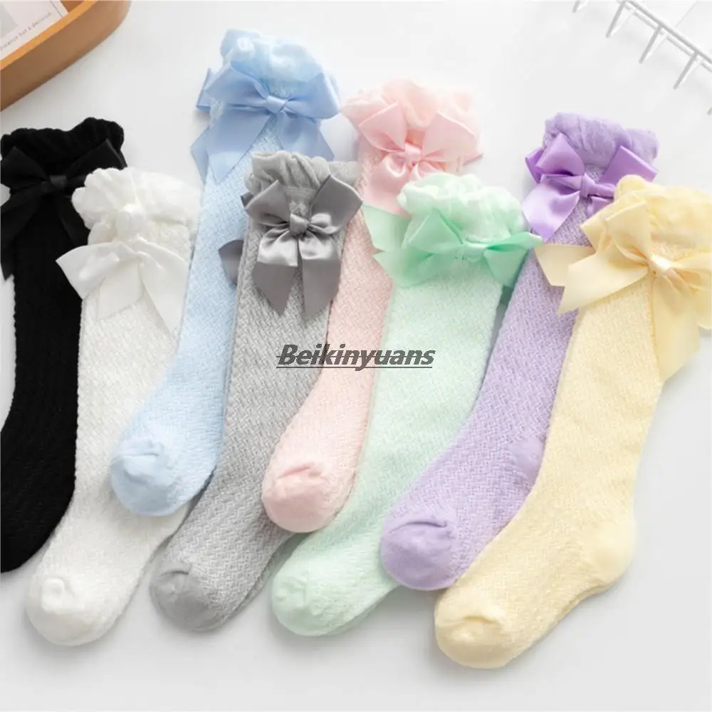 Baby Girl Socks Bow Cotton Mesh Breathable Kids sokken Knee High Socks Children Toddler Cute Long White Pink Socks