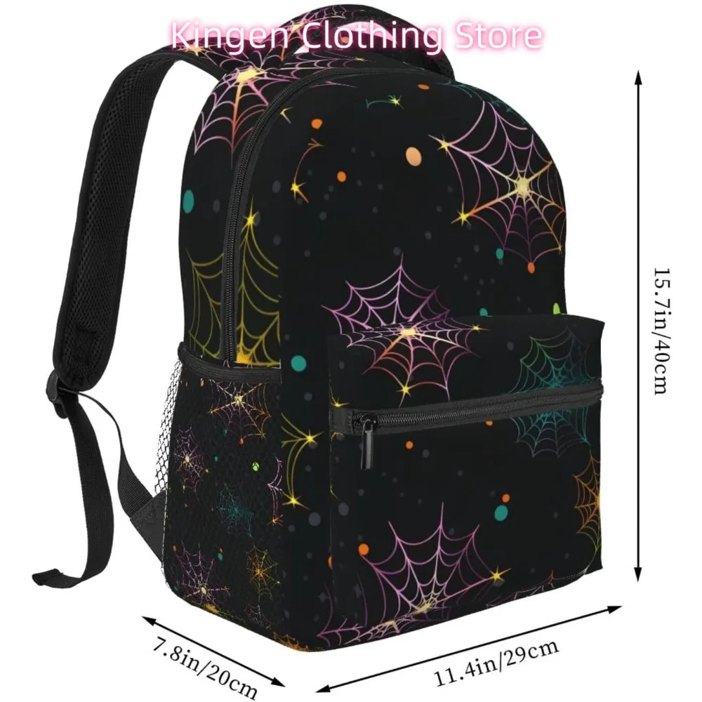 Laptoptasche für den Schulanfang, Halloween, buntes Spinnennetz, leichter Laptop-Rucksack, leicht, vielseitig einsetzbar, für Reisen, lässig, Tagesrucksack