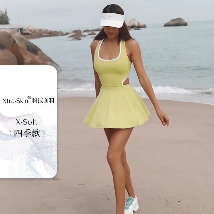 New Arrival One-piece Women's Tennis Dresses Tight Elastic Soft Sleeveless Sexy Low-cut Neckline Running Dancing Gym Clothes