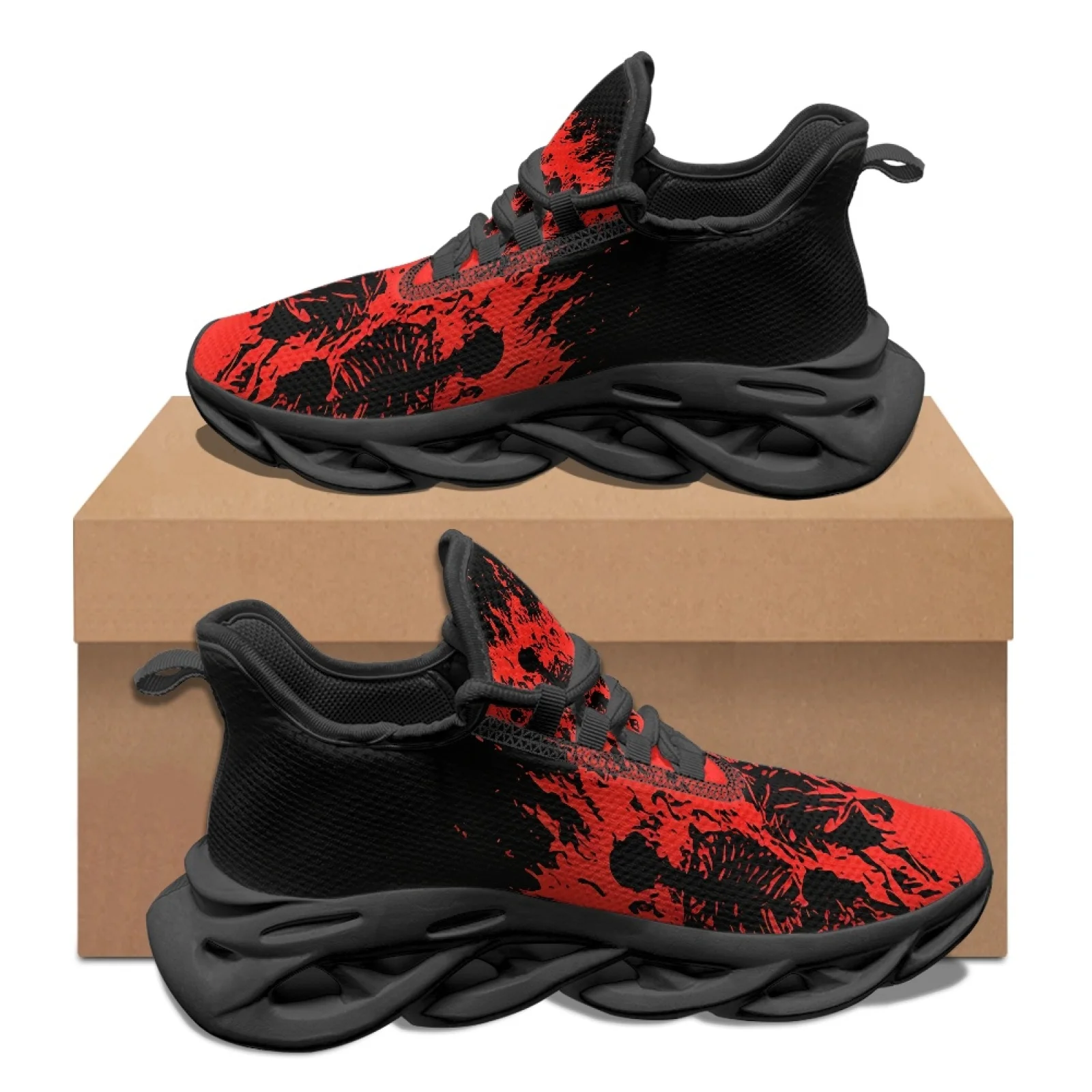 PENSTROLL Non Slip Running Shoes Comfortable Men's Running Shoes for Walking Mens Red Flame Skeleton