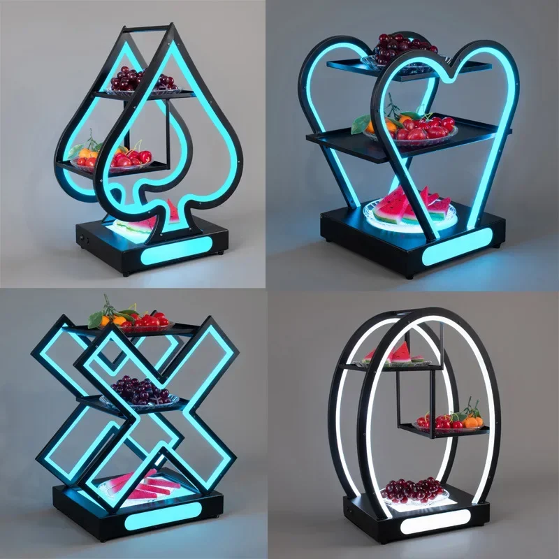 luminous fruit plate, bar KTV three-layer fruit rack, snack plate, spade A wrought iron heart shape