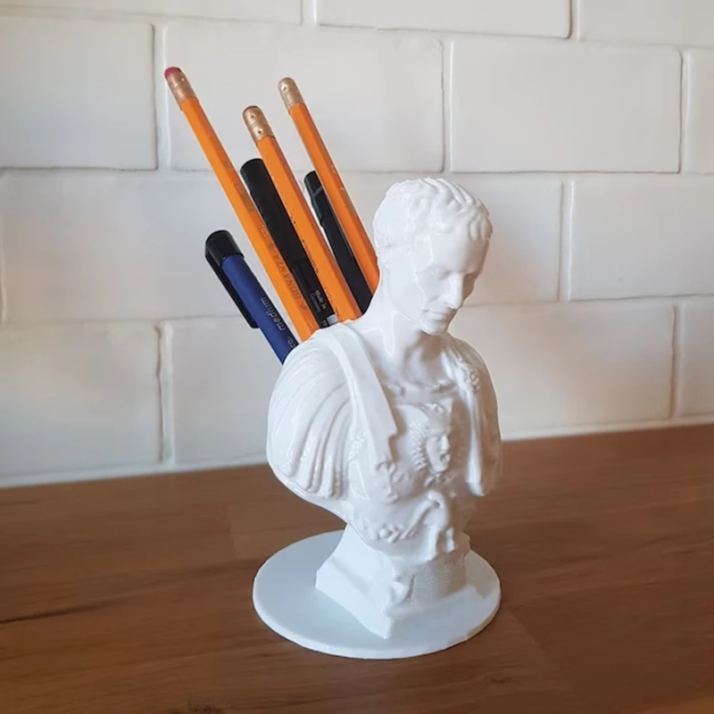 Unique Julius Caesar Desk Pen Holder - Plant-Based PLA Plastic Decoration for Office or Home - Perfect Birthday Gift!