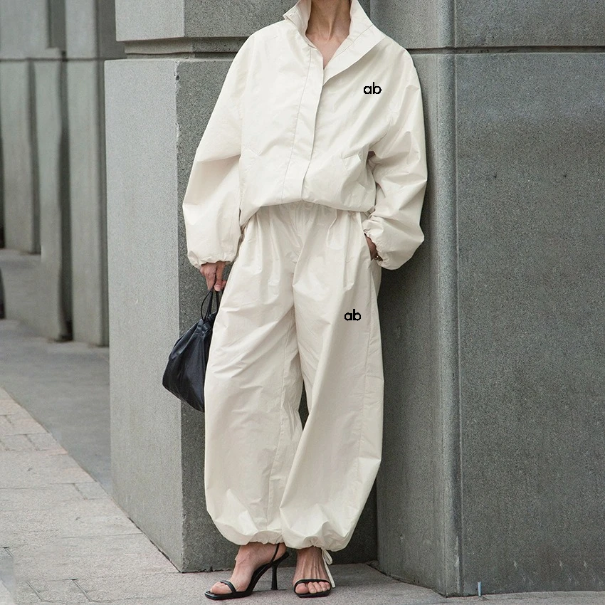 Women Set Cuff Wide Leg Pants Set Stand Collar Buttoned Jacket Drawstring Waist 2026 Spring Minimalist Casuall Women Two Piece