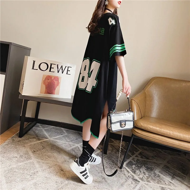 Dames T-Shirt Onregelmatige Korte Mouw T-Shirt Zomer Koreaanse Trend Losse Mid-Length Topmode Oversized Dunne Mouw Tshirt Met Halve Mouwen