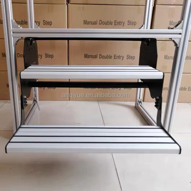 Silver Pedal Caravan Step Camping Vehicle Double-layer Manual Steps Step For RVs & Camper