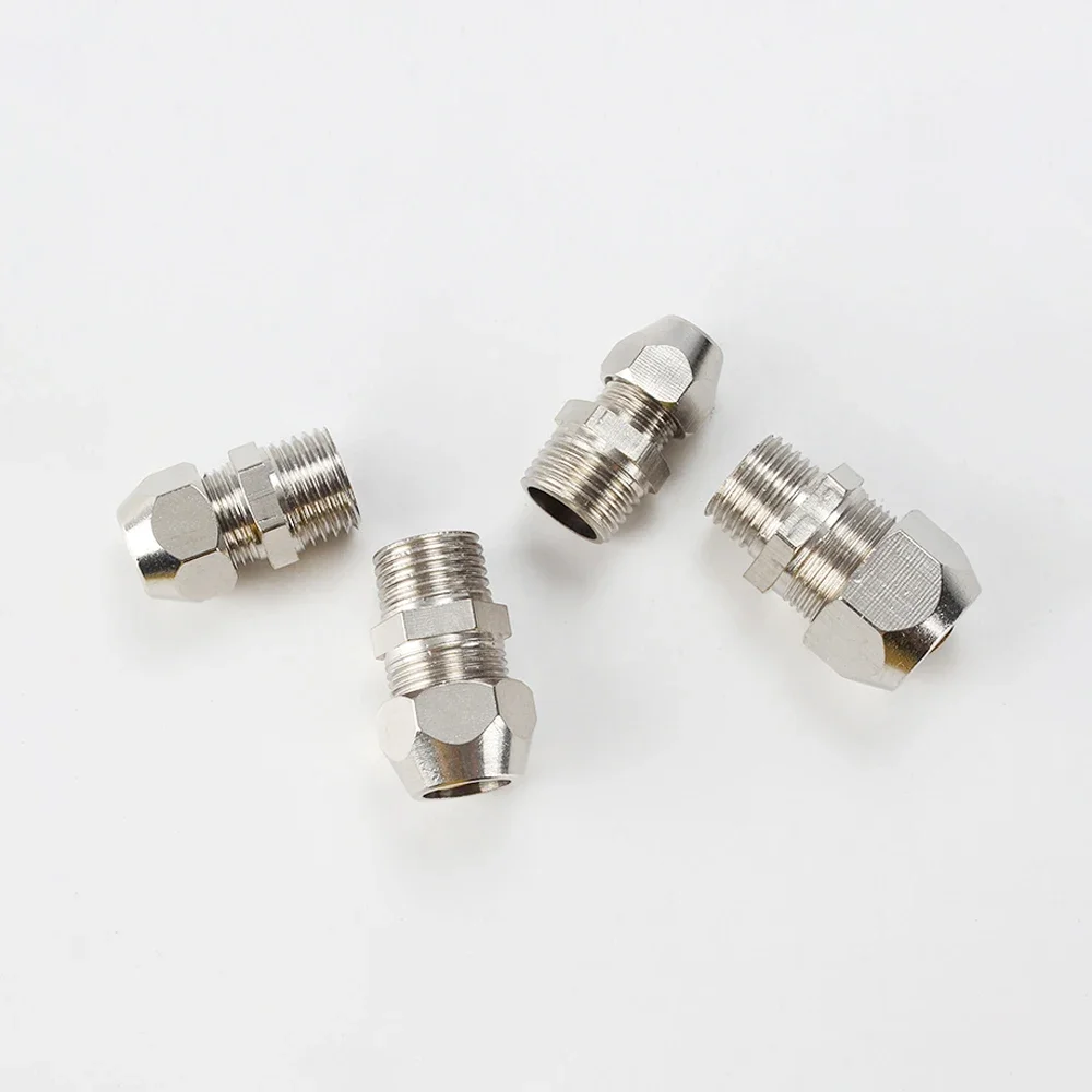 Compression Ferrule Tube Fitting 4-16mm Pipe Double Card Set Joints Tubing Nut Lock Double  Male BSPP Nickel Plated Brass