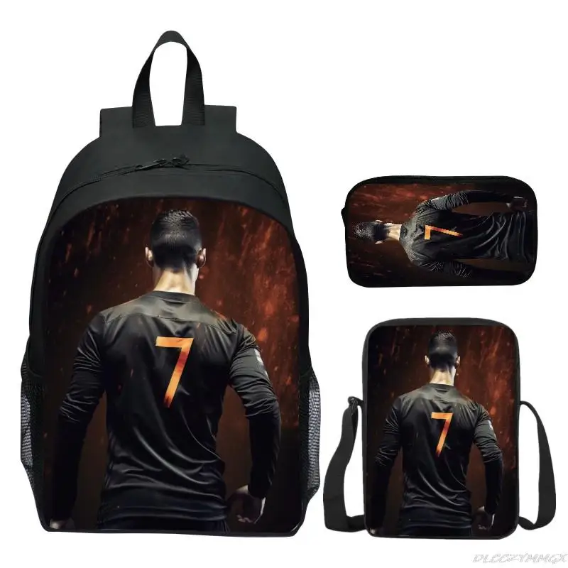 CR7 Cristiano Ronaldo Backpacks Boys Girls Bookbag Students School Bags Cartoon Kids Rucksack Lunch Bag Pen Bag Three-Piece Set