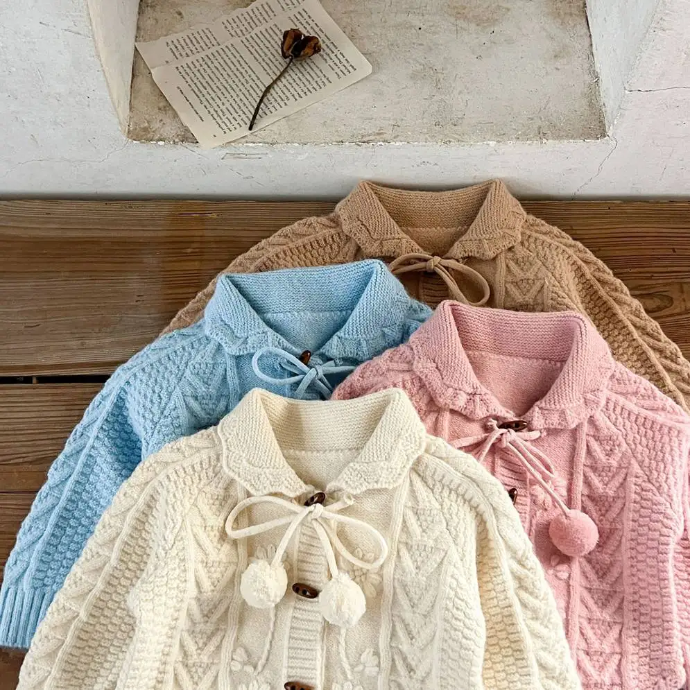 Birthday Baptism Elegant Love Cotton Princess 1-4Year Kids Cardigan Children Girls Sweater Knit Long Sleeve Warm Soft Knit