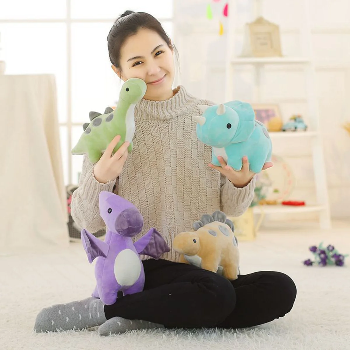 Kawaii Dinosaur Plush Toy Stuffed Animal Triceratops Plush Cute Tyrannosaurus Dinosaur Doll Soft Stuffed Cotton Doll Kids Gift