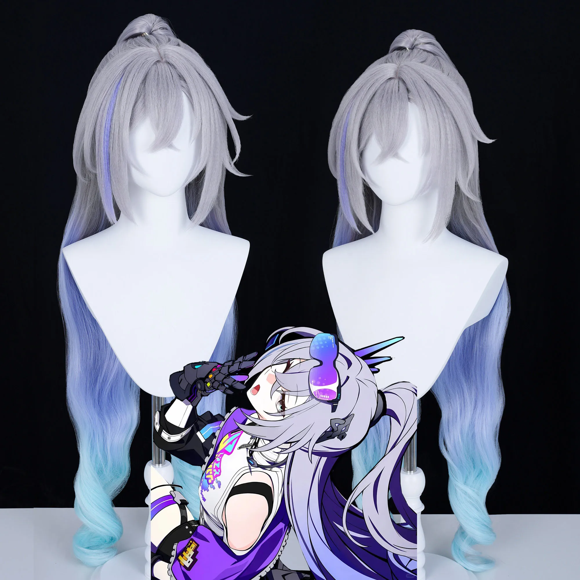 

Game Honkai: Star Rail Silver Wolf New Form Cosplay Wig Tail gradientAnime Character Halloween Carnival Party Prop