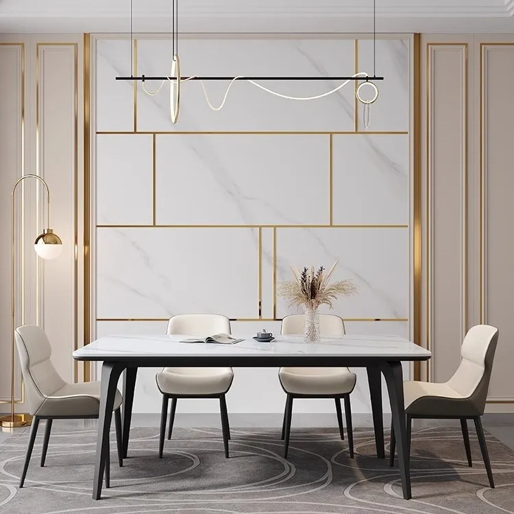 light luxury rock slab dining table and chairs small apartment modern simple dining table elephant leg rock slab dining table