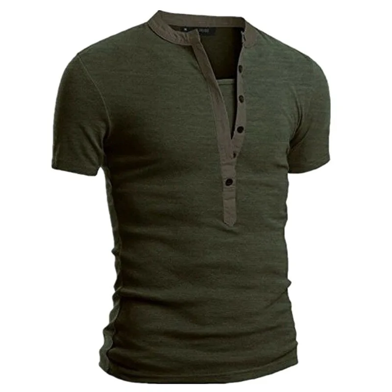 Solid Color Short-sleeved Stand-up Neck V-shaped Slim-fit Summer Men's T-shirt