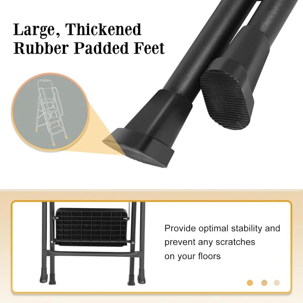 مقعد متدرج قابل للطي عالي التحمل مع دواسات واسعة مضادة للانزلاق، ودرابزين أمان، وسعة 500 رطل، وسلم من 3 خطوات للمنزل والورش #4