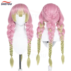 Anime Mitsuri Kanroji Cosplay Wig Long Pink Green Braid Heat Resistant Hair Authentic Cosplay Wigs + Wig Cap