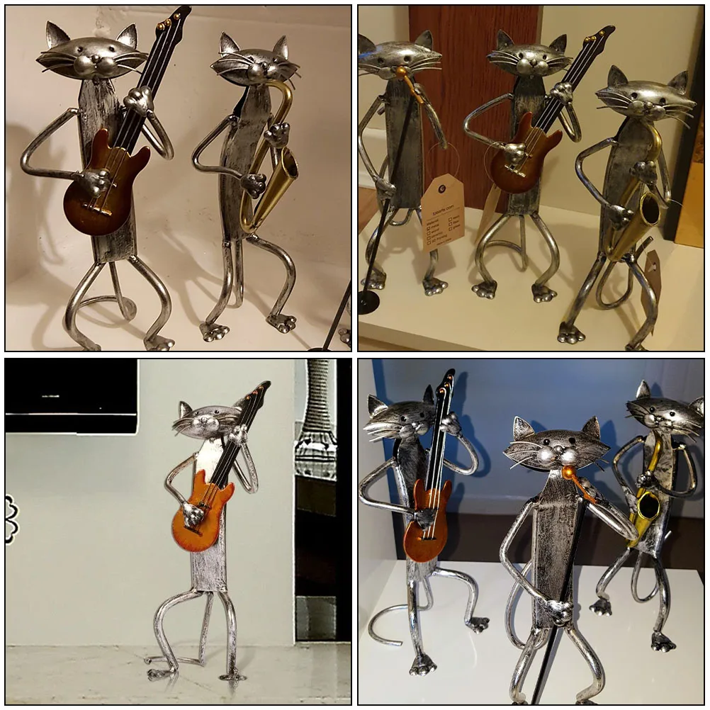 

Iron Art Figure Guitar Shaped Decor Creative Metal Design Home Office Statue Cat Statue Decor Mini Model