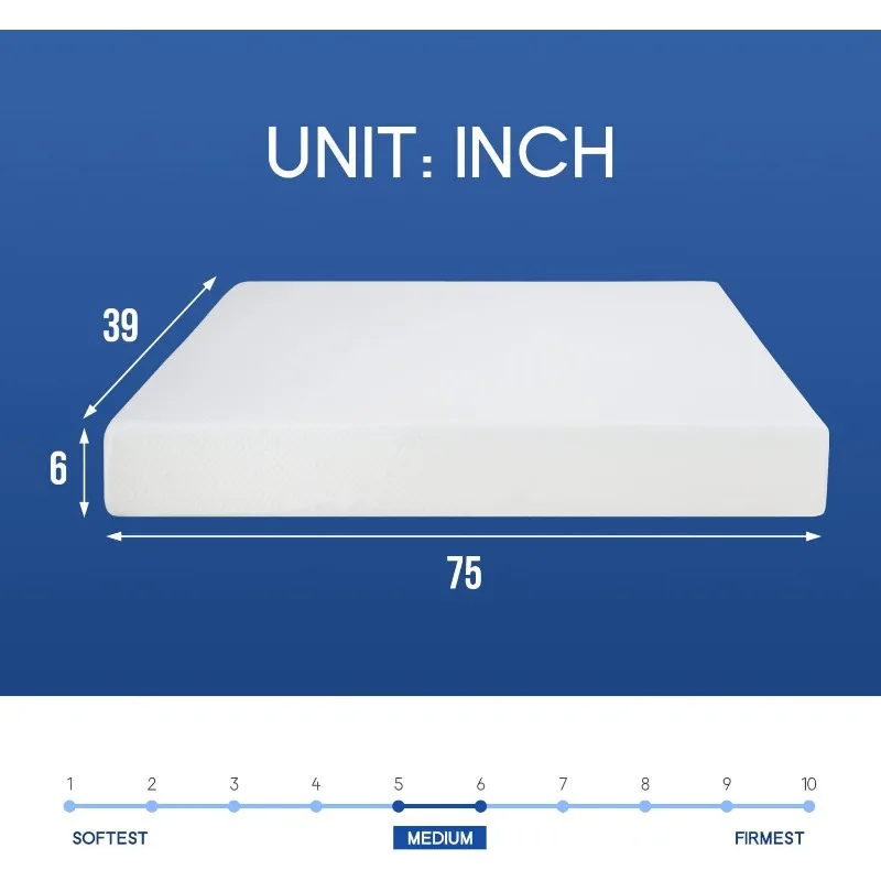 Twin Mattress 6 inch Gel Memory Foam Mattress Queen Mattresses Medium Firm Mattresses for Cool Sleep Relieving Pressure Relief