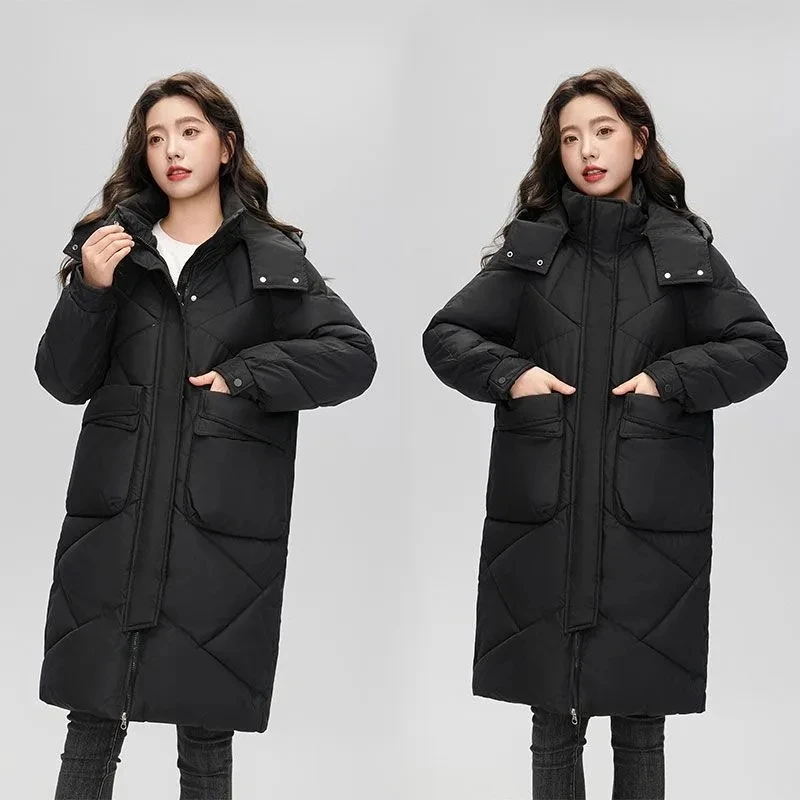 Down Cotton Snow Wear Overcoat Thicken Warm Side Split Jackets New Loose Cotton Padded Chaqueta Winter Hooded Long Parkas Women