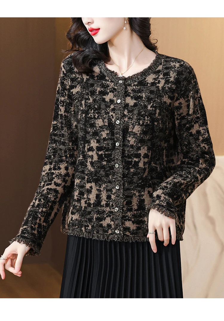 2024 cappotti Cardigan con stampa Patchwork in velluto nero autunno inverno giacche Casual calde e spesse donna cappotti eleganti Vintage coreani