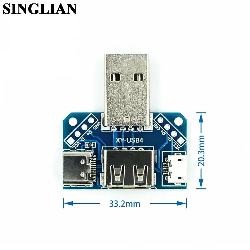 USB Adapter Board Male To Female To MicroUSB To Header/Type-C 4P 2.54mm Straight Plug