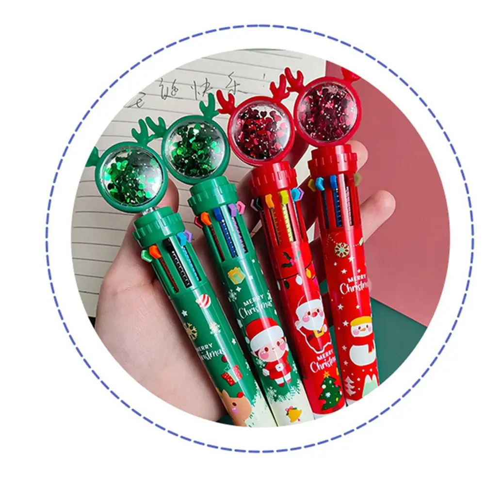 1pc Gifts Elk Xmas Boy Elementary School Stationery Christmas Ballpoint Pen Ten Color Pen Santa Claus