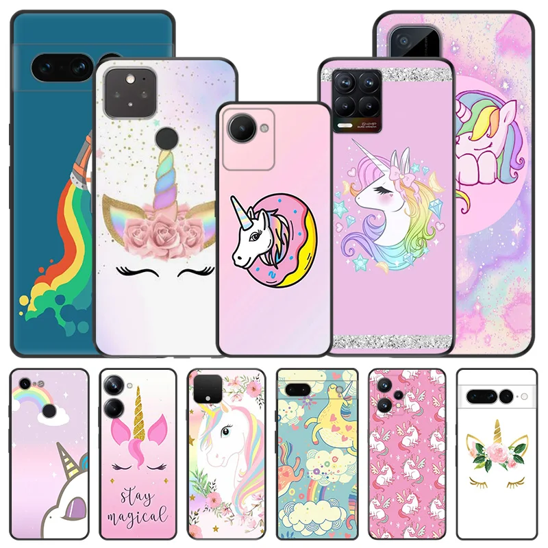 Soft Phone Cases For Pixel 8a 7a 6a 7 6 8 Rainbow Unicorn Agnes Honor X8b X9b X7b 70 90 X6 X7 X8 X9 A Magic5 Black Matte Cover