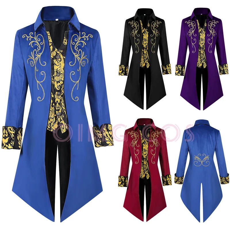 

Halloween Men's medieval retro clothing men's mid length punk retro tailcoat men