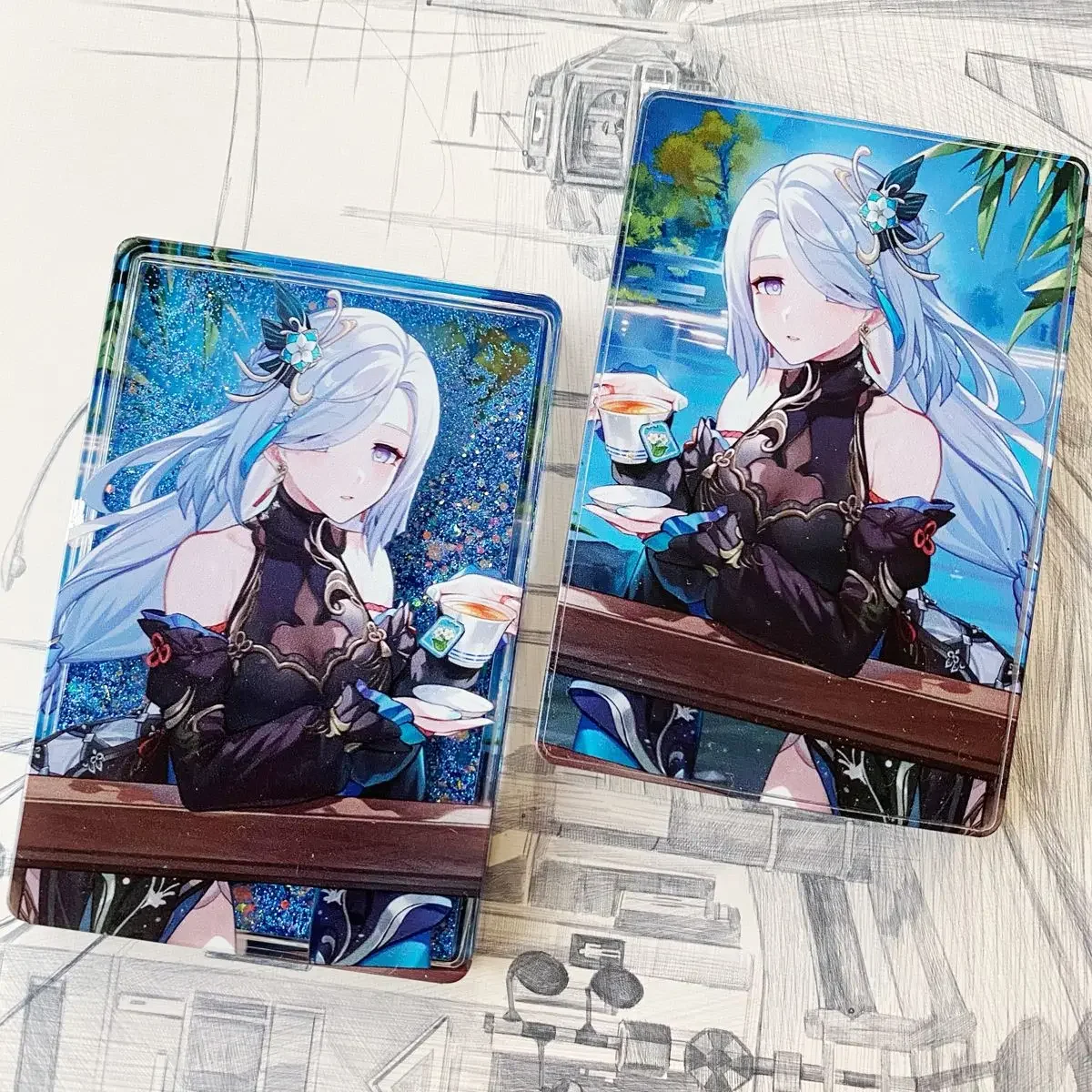 أنيمي Genshin تأثير تأثيري الطوب الاكريليك ، Kamisato Ayato ، الرمال المتحركة Mahjong ، علامة واقفة ، ديكور الطاولة ، عيد الميلاد ، هدية عيد ميلاد