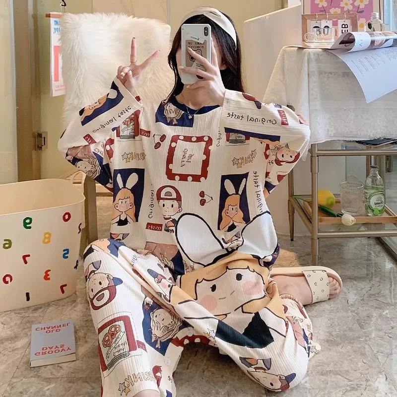 

Autumn Long Sleeve Pajamas Onesies Fashion Bodysuit Cotton Cute Cartoon Women's Nightdress Gitl Nightgown