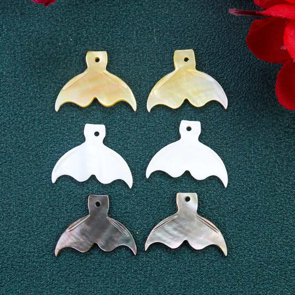 Natural Shell Whale Fish Tail Charms Mermaid Yellow Black Mother of Pearl Pendant DIY Necklace Earrings Dangle Jewelry Accessory