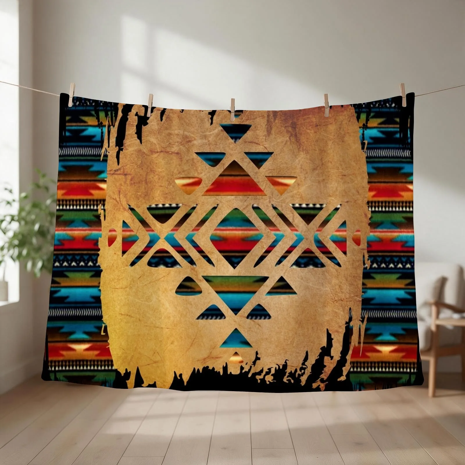 Navajo Pattern - Aztec Brushstroke Design Throw Blanket couch cozy soft plush fuzzy picnic outdoor blanket