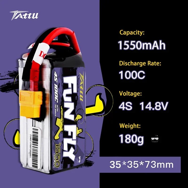 TATTU FUNFLY 100C 1550mAh 4S 14.8V LIPO Battery for RC Helicopter Quadcopter FPV Racing  Parts  RechargeableBATTERY