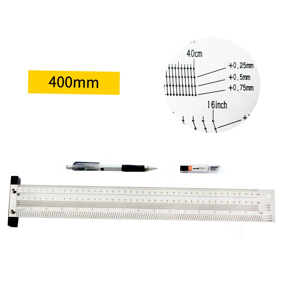 Metric 400mm Ruler T-type Woodwork Scribbling Marking Stainless Line Gauge Carpenter Measuring Tool with Mechanical Pencil