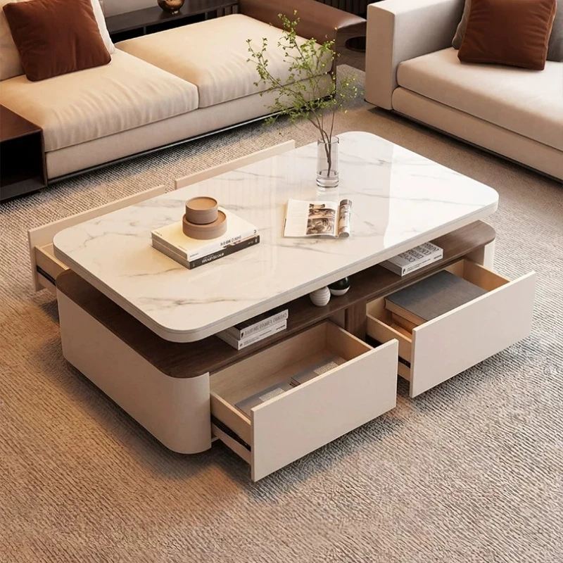 #￥Luxury Minimalist Storage Rock Slab Sedentary Side Tables Furniture Modern Simple Living Room Home Coffee Table High-end Light