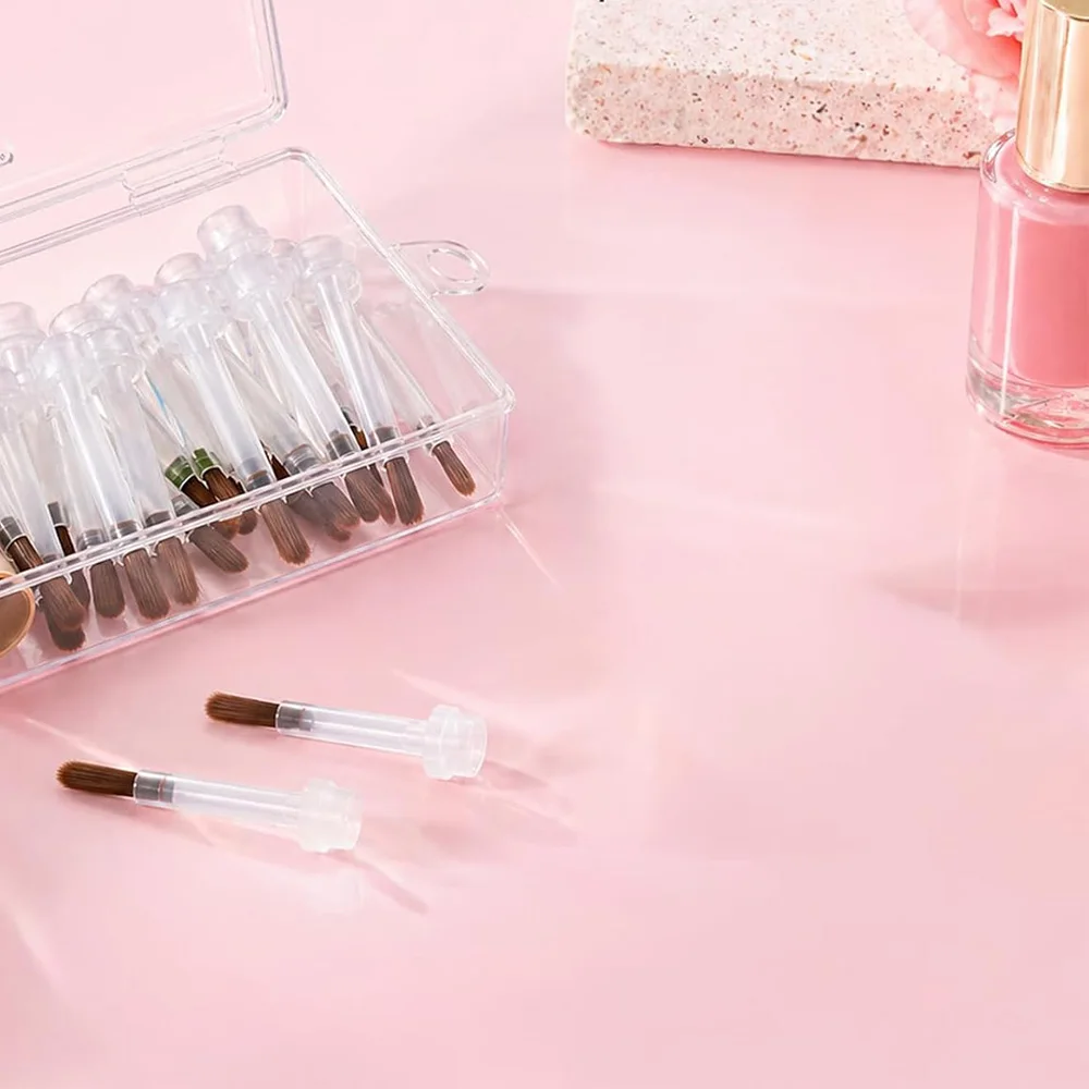 20pcs Disposable Nail Polish Brushes with Wood Handle Gel Polish Replacement Brush with Box Set for Dip Base Coat Salon Tools