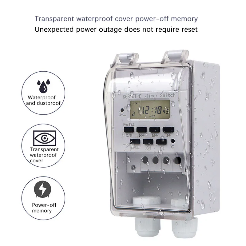 220V Intelligent Timer KG316T-F Household Time Control Switch Time Controller Automatic Switch Timing With Waterproof Box