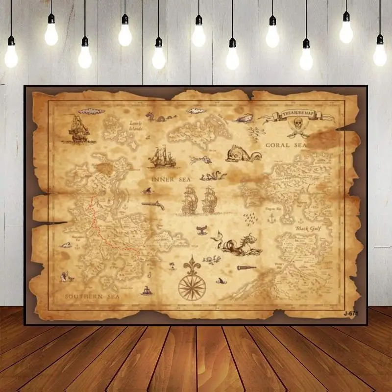 Map Background Photography Backdrops Decoration Baby Shower Geographical Position Custom Birthday Backdrop Pirate Party Photo