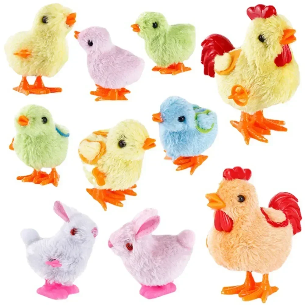 1pc acabar frango bonito brinquedo de pelúcia saltando andando esperando dos desenhos animados frango de pelúcia relógio coelho andando pintinho bebê jogando brinquedo