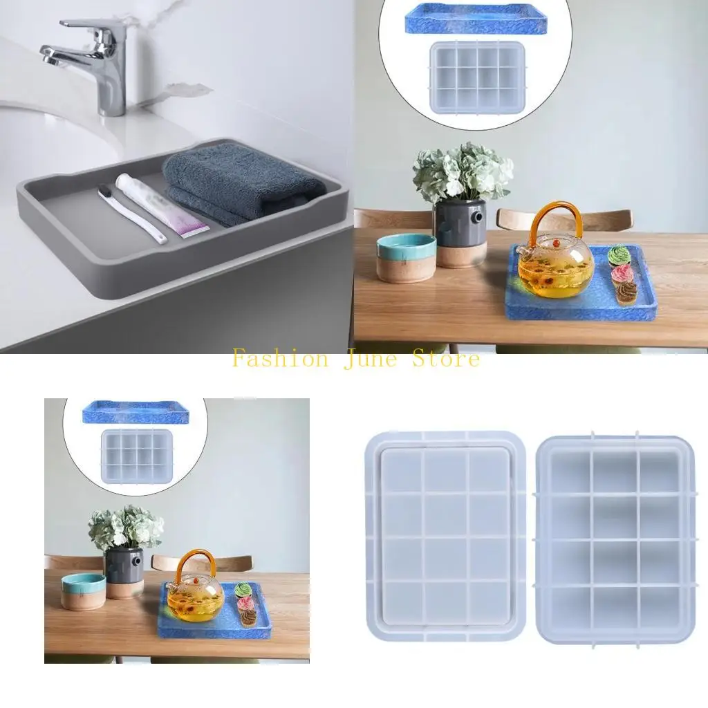 N5KA Rectangle Tray Epoxy Resin Mold Dishes Plate Silicone Mould DIY Crafts Home Decorations Casting Tools