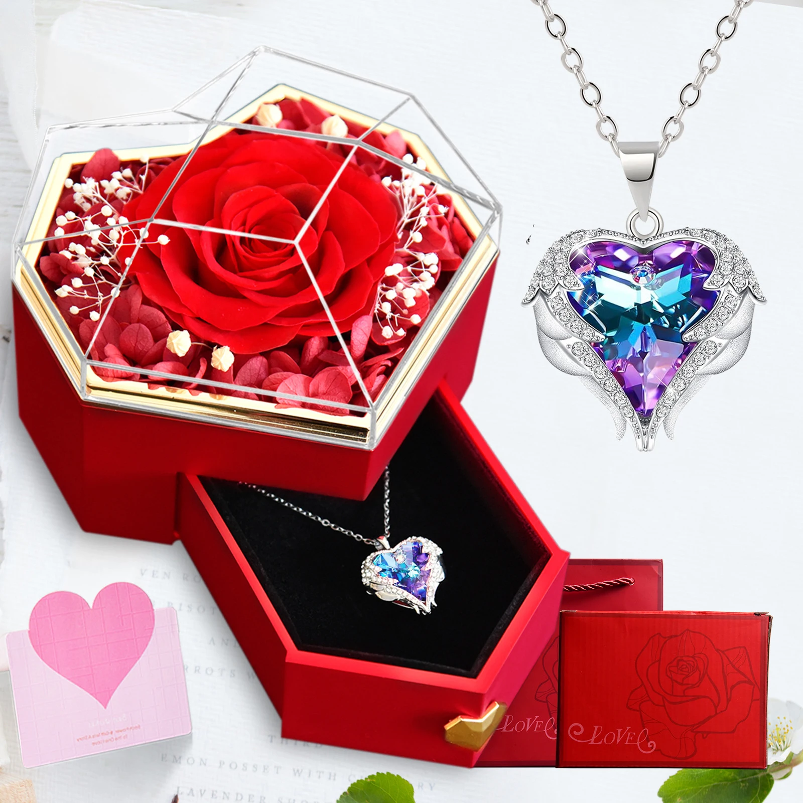 

Luxury Pendant Necklaces With Red Eternal Rose Flower Valentine's Day Gift Box For Girlfriend Women Gifts 2024 Wedding Jewelry