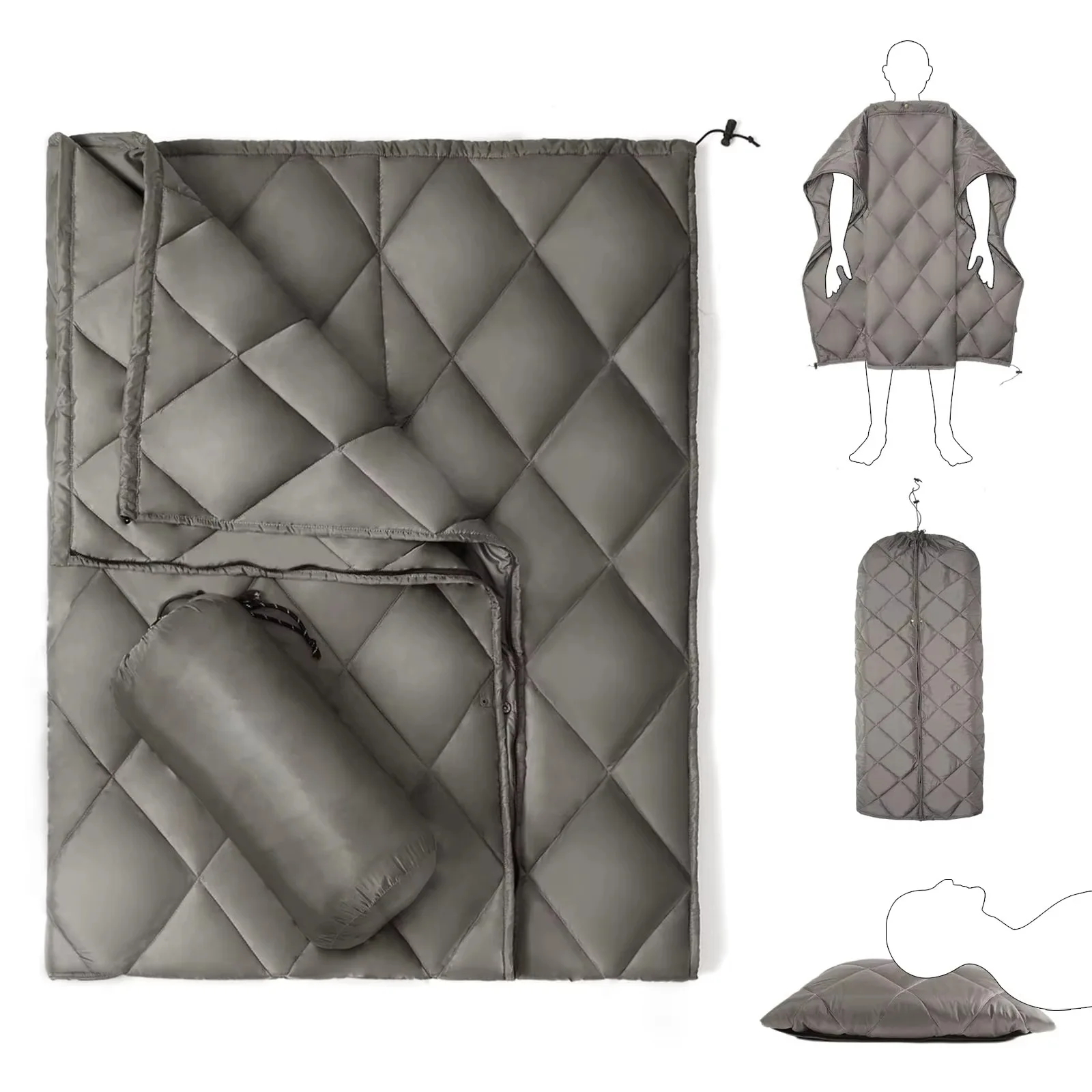 4-in-1 Outdoor Quilted Blanket - Waterproof Portable Sleeping Bag, Wearable Shawl, and Camping Blanket