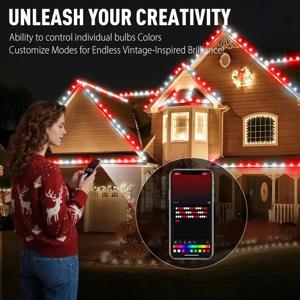 C9 스마트 RGB 크리스마스 조명 - 95피트, 100개의 LED, 앱 제어, 105가지 모드, 파티 준비 완료, 파손 방지 및 방수