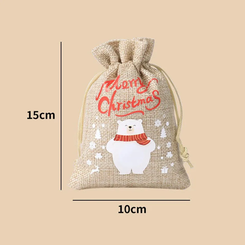 50pcs/lot 10*15cm Christmas Tree Elk Santa Claus Drawstring Bags Burlap Pouches Christmas Gift Children Candy Packaging Bag